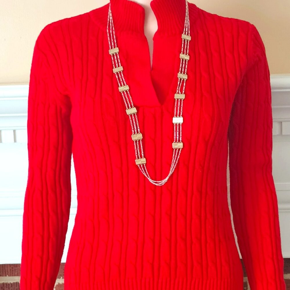 Marlyn Schiff 3 Strand Layered Necklace 38" 2 Tone Ribbed Panel Long Jewelry